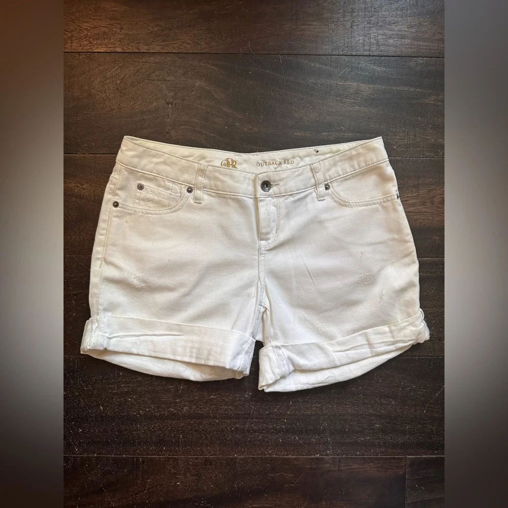 White Midrise Stretchy Denim Shorts